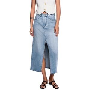 Industry Republic Long Denim Skirt Slit Front 100% Cotton Capsule Wardrobe 12